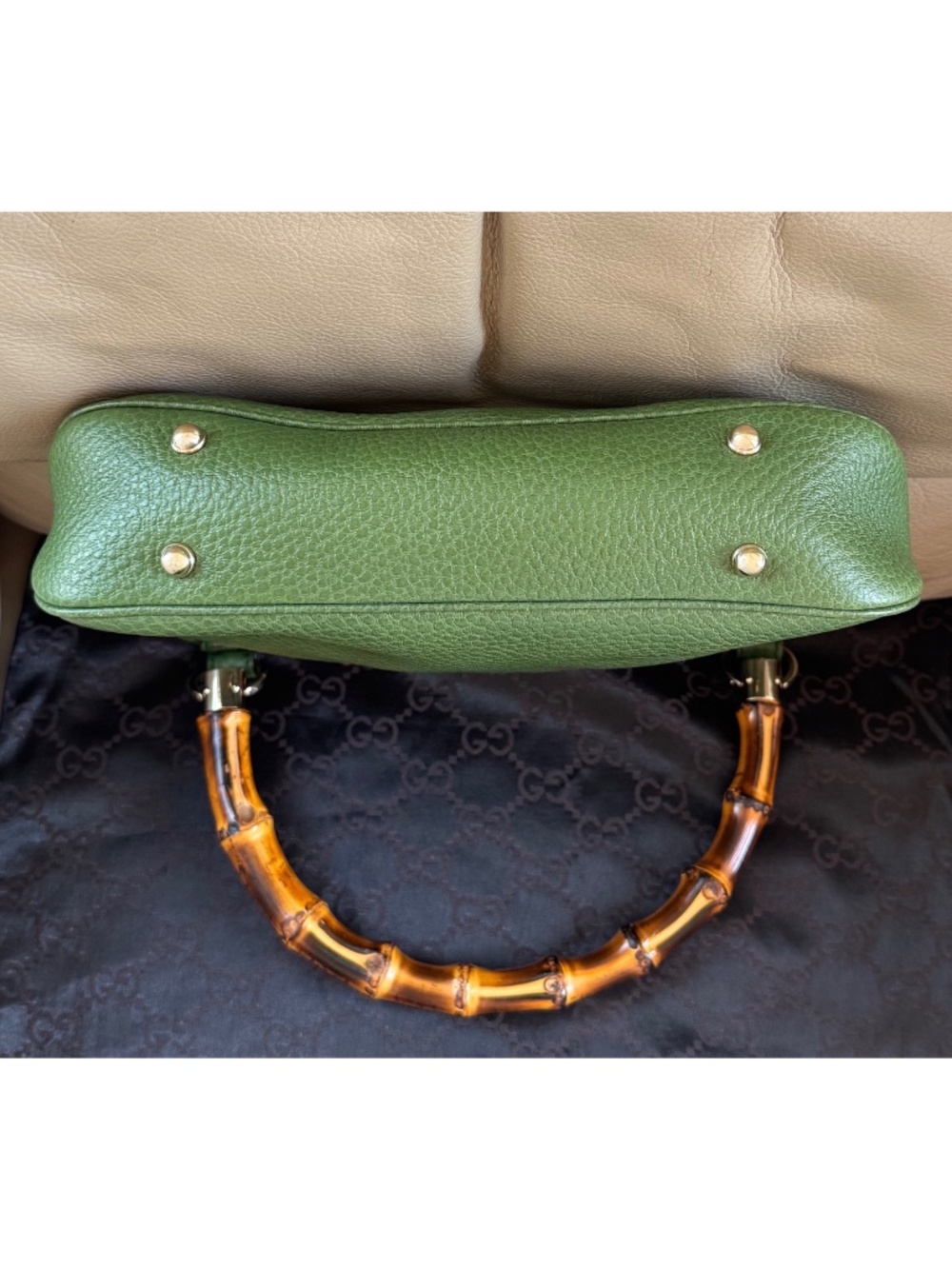 Authentic Gucci Anita Green Leather Bamboo Top Handle Bag - Picture 5 of 11